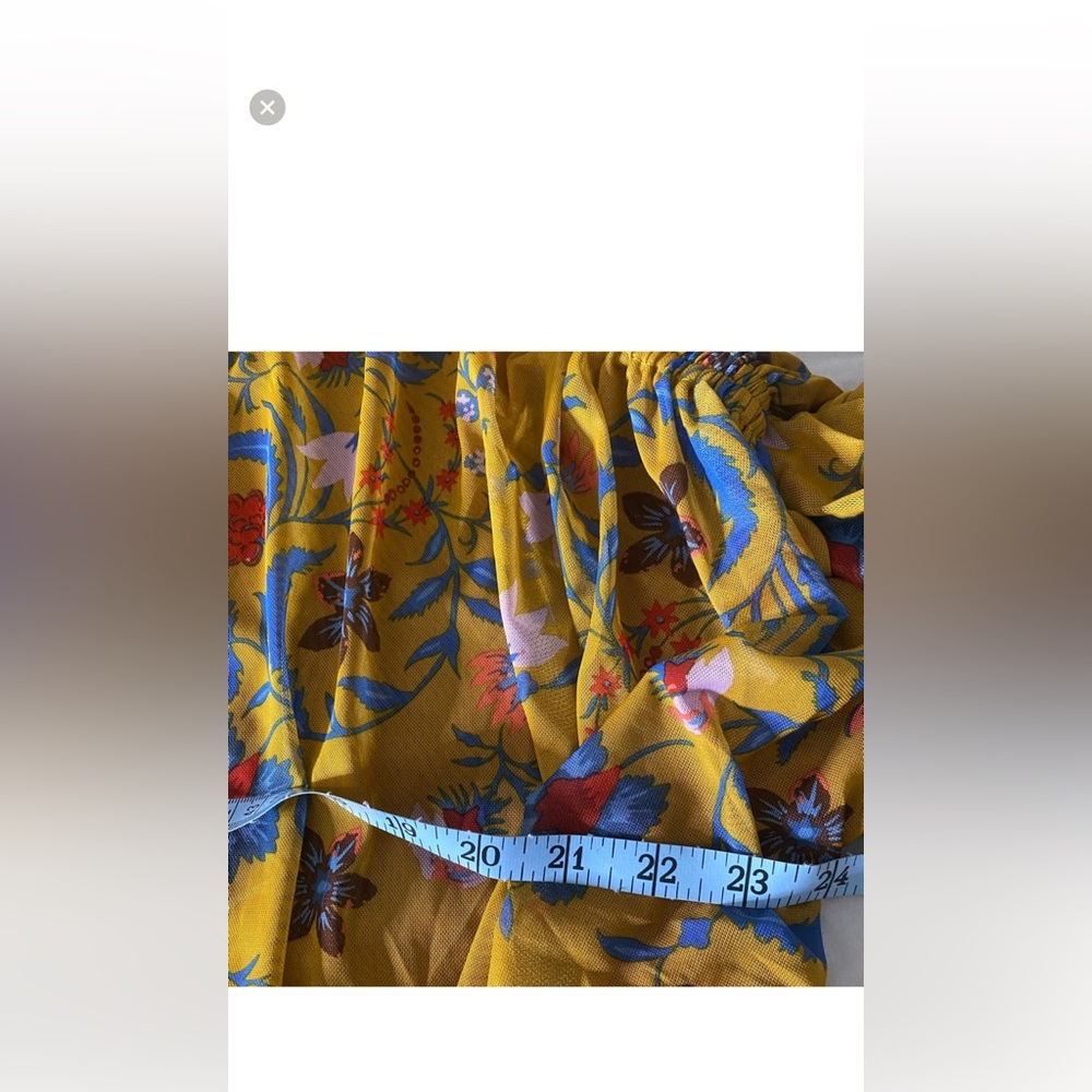 Free People Wildflower Honey Blouse Floral Mustard Boho Size Large - Picture 12 of 13
